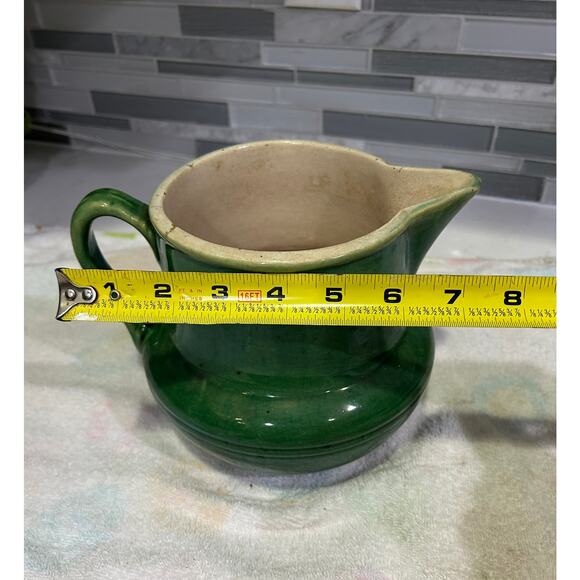 Primitive McCoy Batter Pitcher Ring-waer Jug Green Vintage - Picture 8 of 9